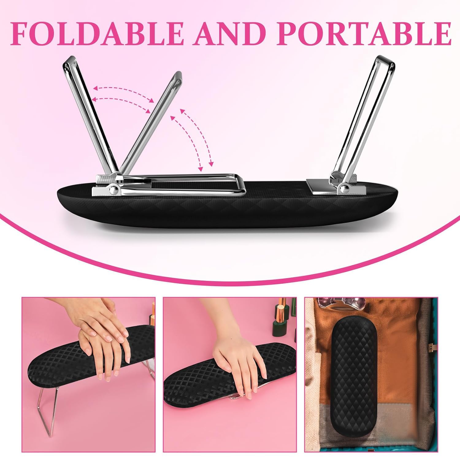 AORAEM pillow elevated over nail lamp showing space-saving setup