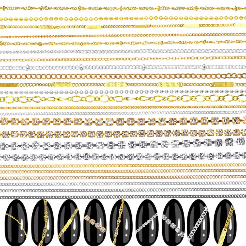 AOZUO front packaging showing mixed metal nail chains and contents benefit customization