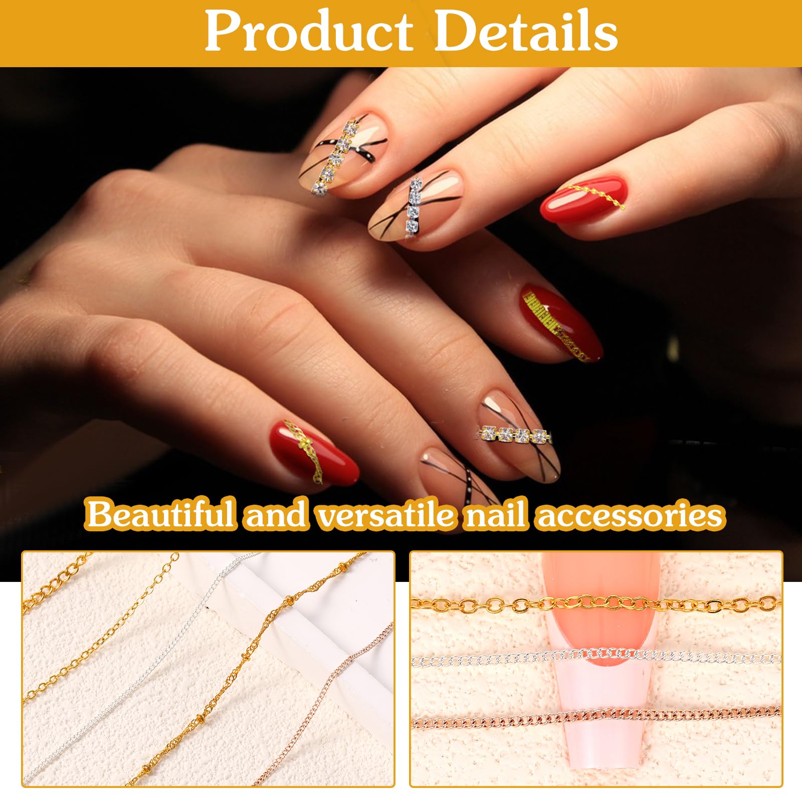AOZUO chain length beside ruler showing 50cm supply for many nails