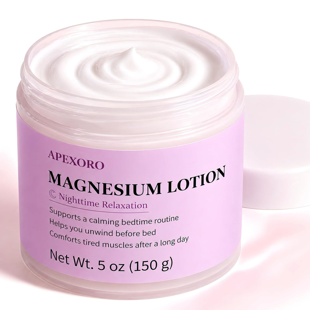 APEXORO front packaging showing lavender magnesium lotion for calming evenings