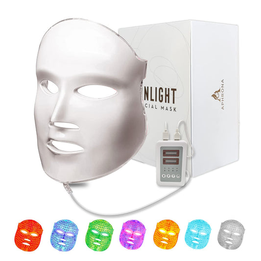 Aphrona MOONLIGHT PRO front angled view showing sleek mask and LED layout for at-home therapy