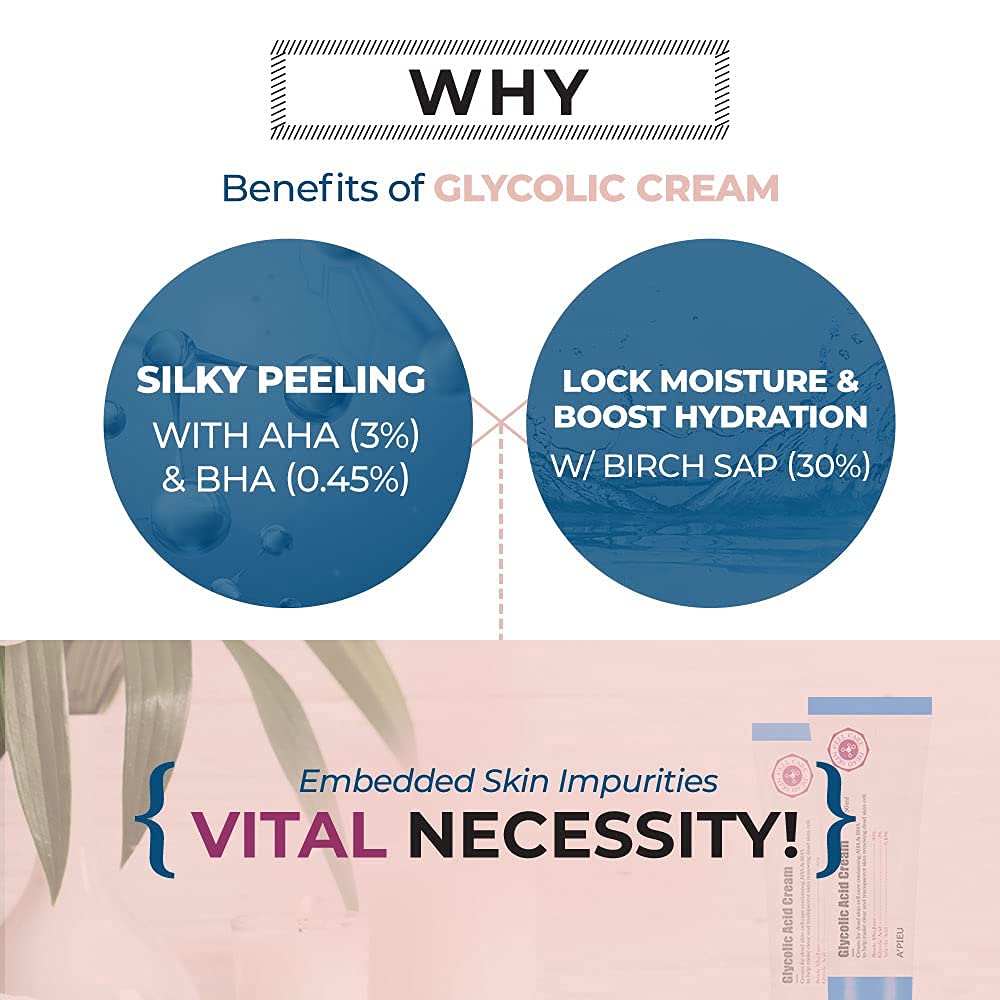 A'PIEU Glycolic Acid Cream swatched on hand to show thin spreadable layer and hydrating finish