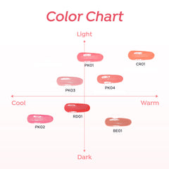 A'PIEU swatch of PK03 texture on skin showing dewy finish and blendability benefit natural glow
