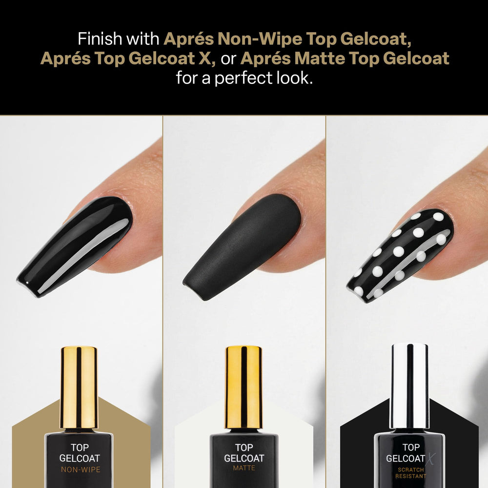 APRÉS being applied to a nail showing even base layer and strong adhesion benefit