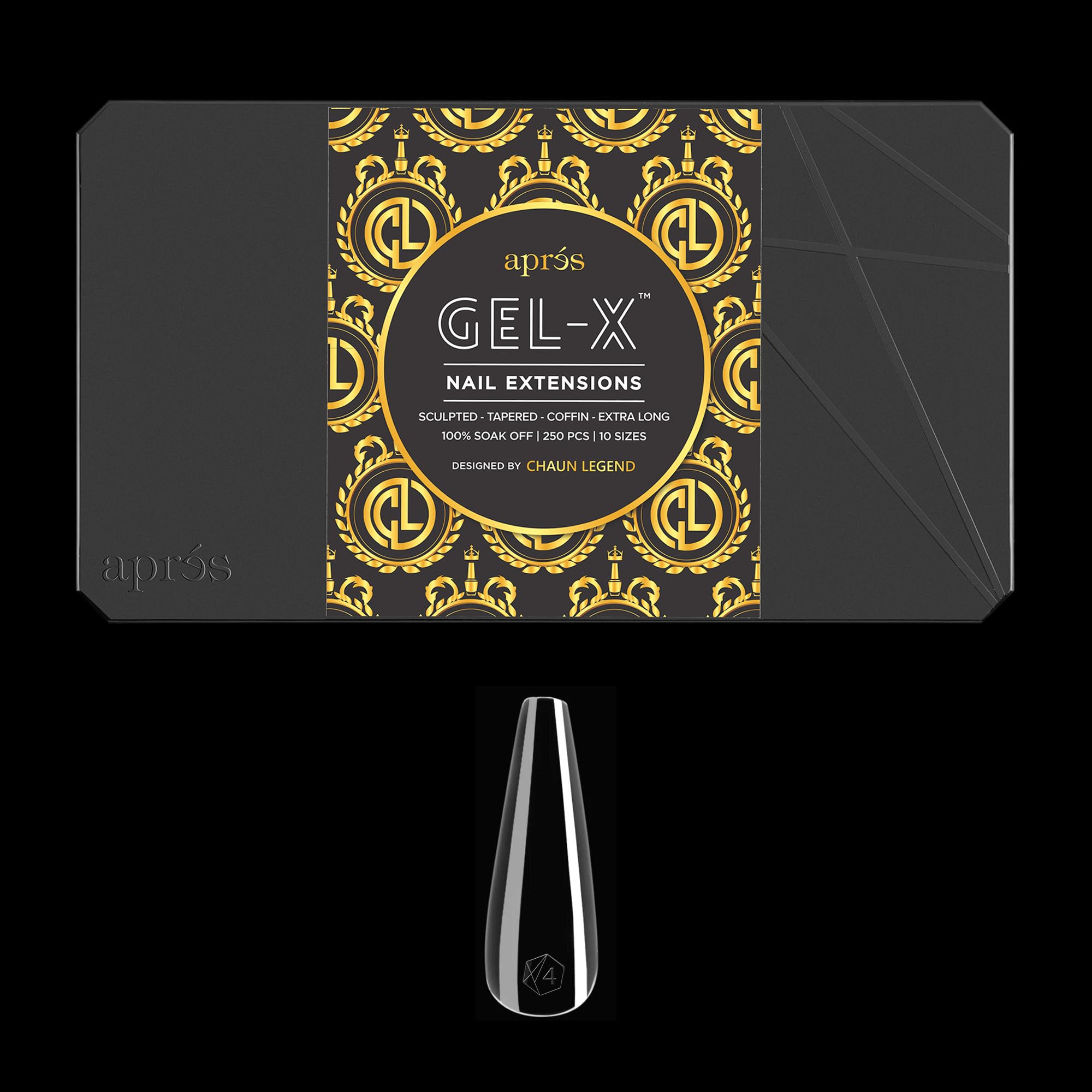 APRÉS Chaun Legend front box showing 250 Gel‑X tips for easy selection