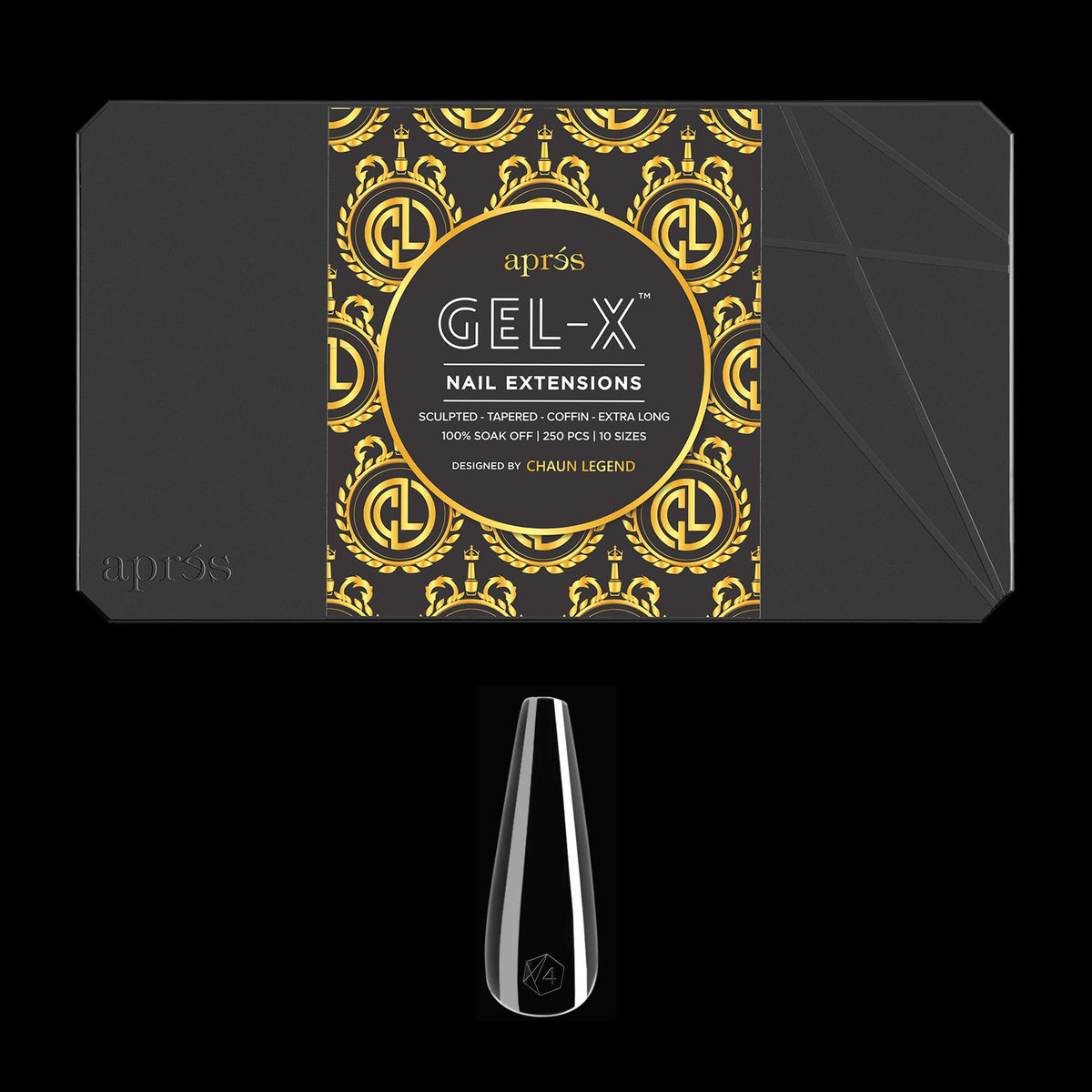 APRÉS Chaun Legend front box showing 250 Gel‑X tips for easy selection