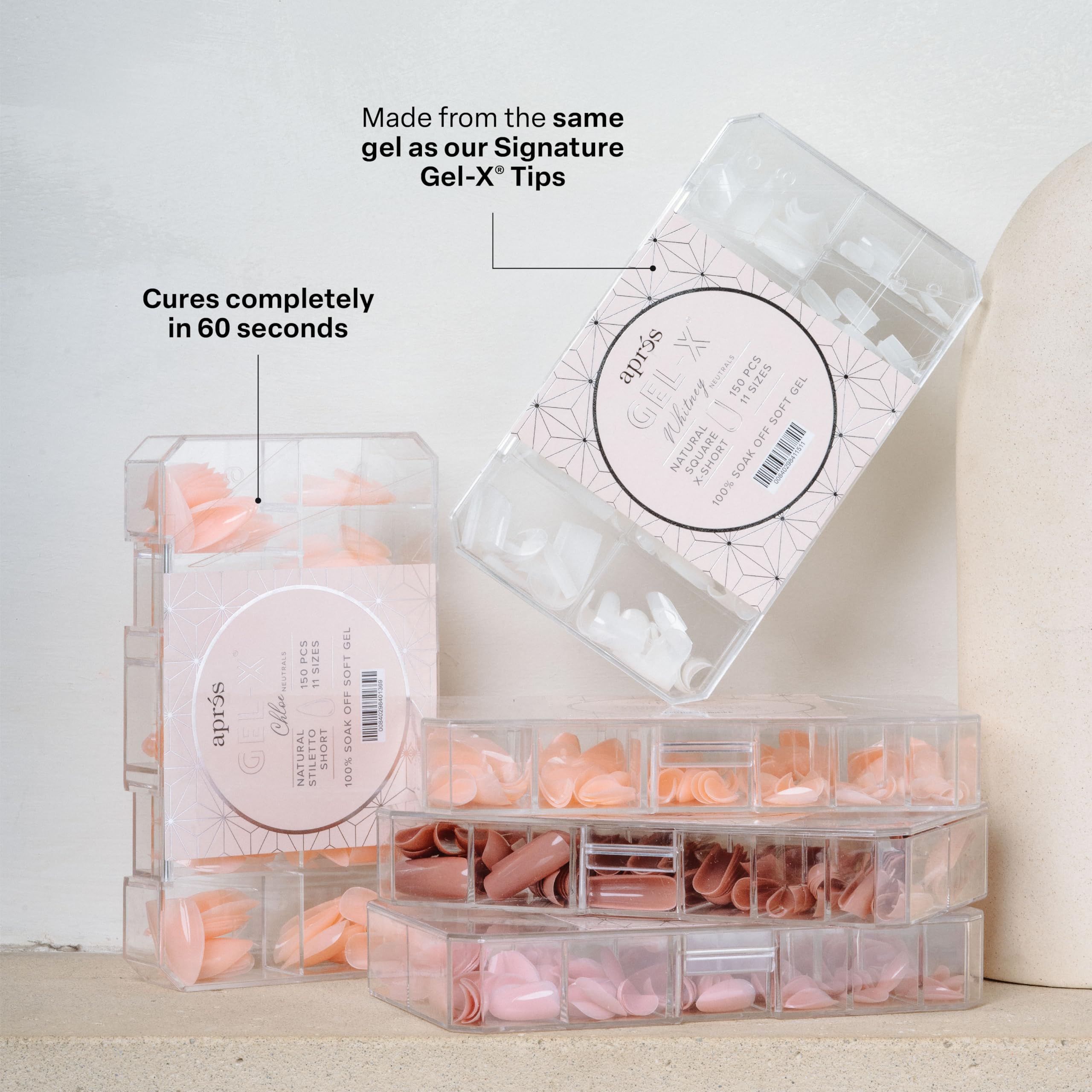 APRÉS tips arranged to display all 11 sizes 00–9 for precise fitting and fewer gaps