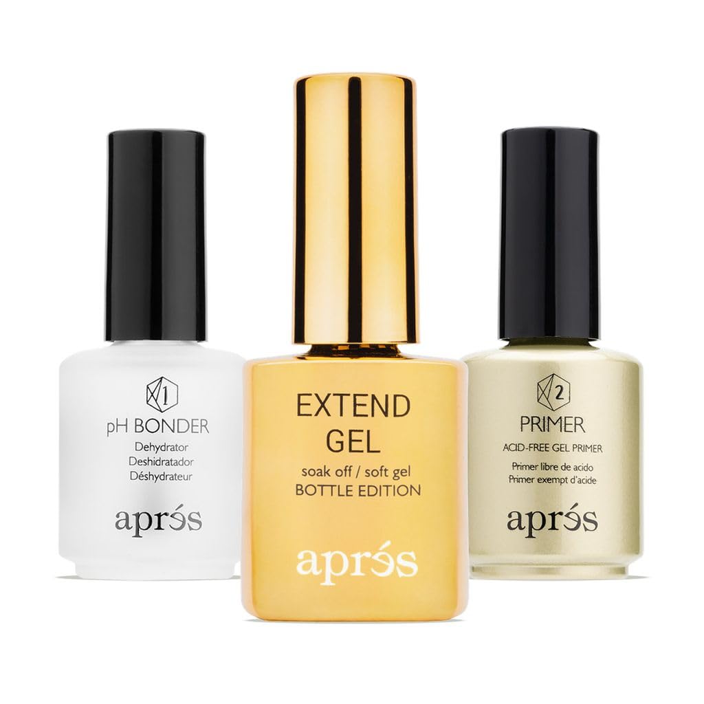 APRÉS extend gel gold bottle front showing product and professional finish