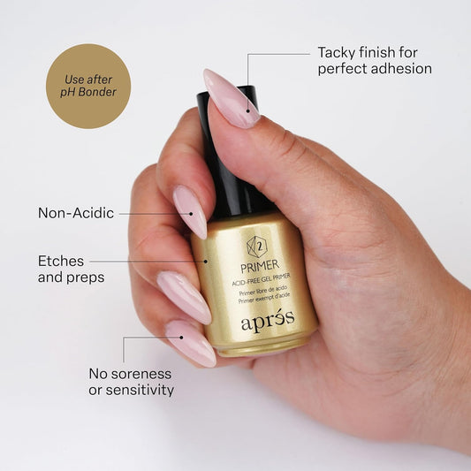 APRÉS brush applying non-acidic gel primer on nail, precise control and even coverage