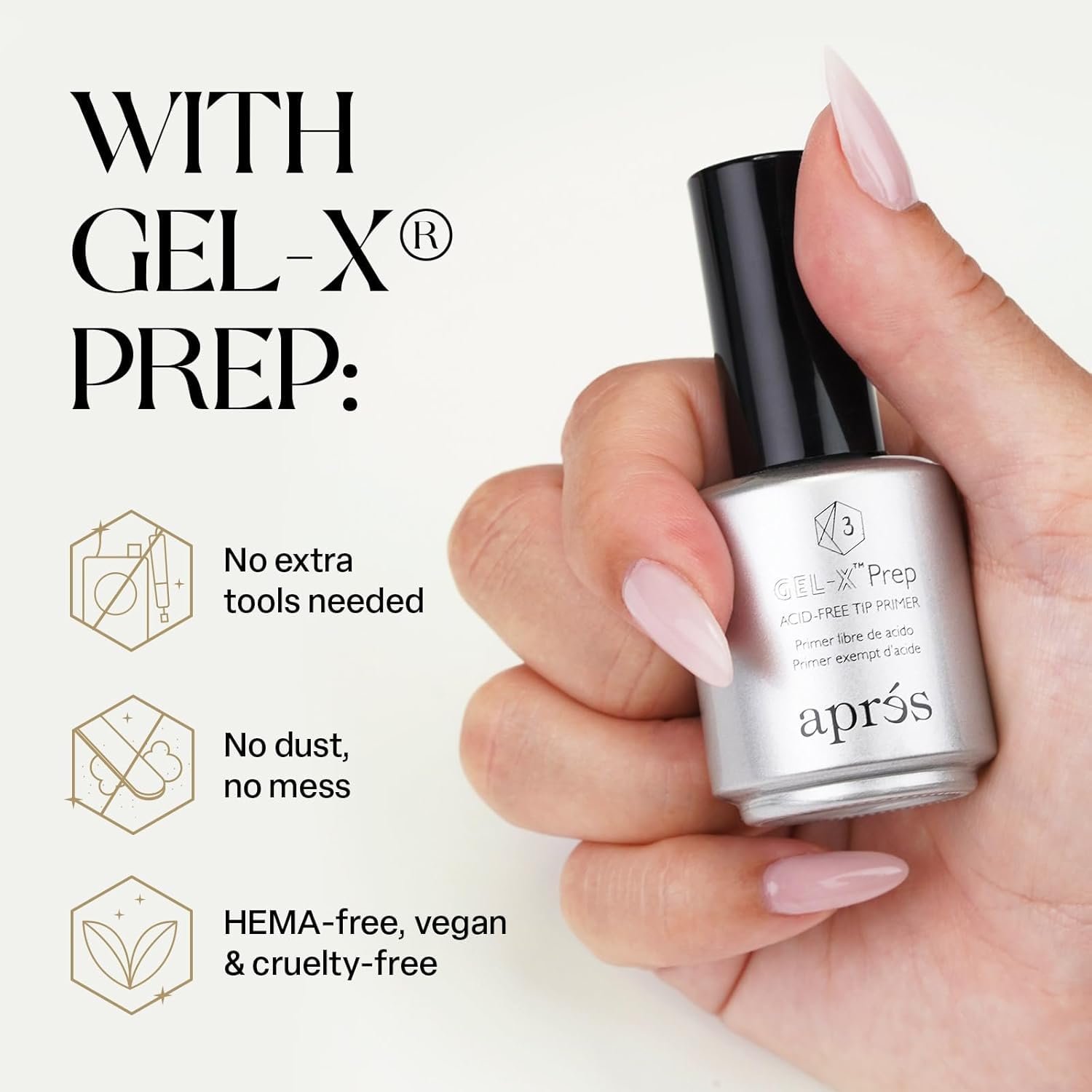 APRÉS Gel-X Prep applied to inside of Gel-X tip demonstrating improved adhesion preparation