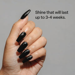 APRÉS cured glossy top on nail showing mirror-like shine benefit