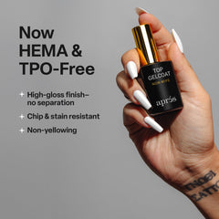APRÉS label close-up highlighting HEMA and TPO free safety benefit