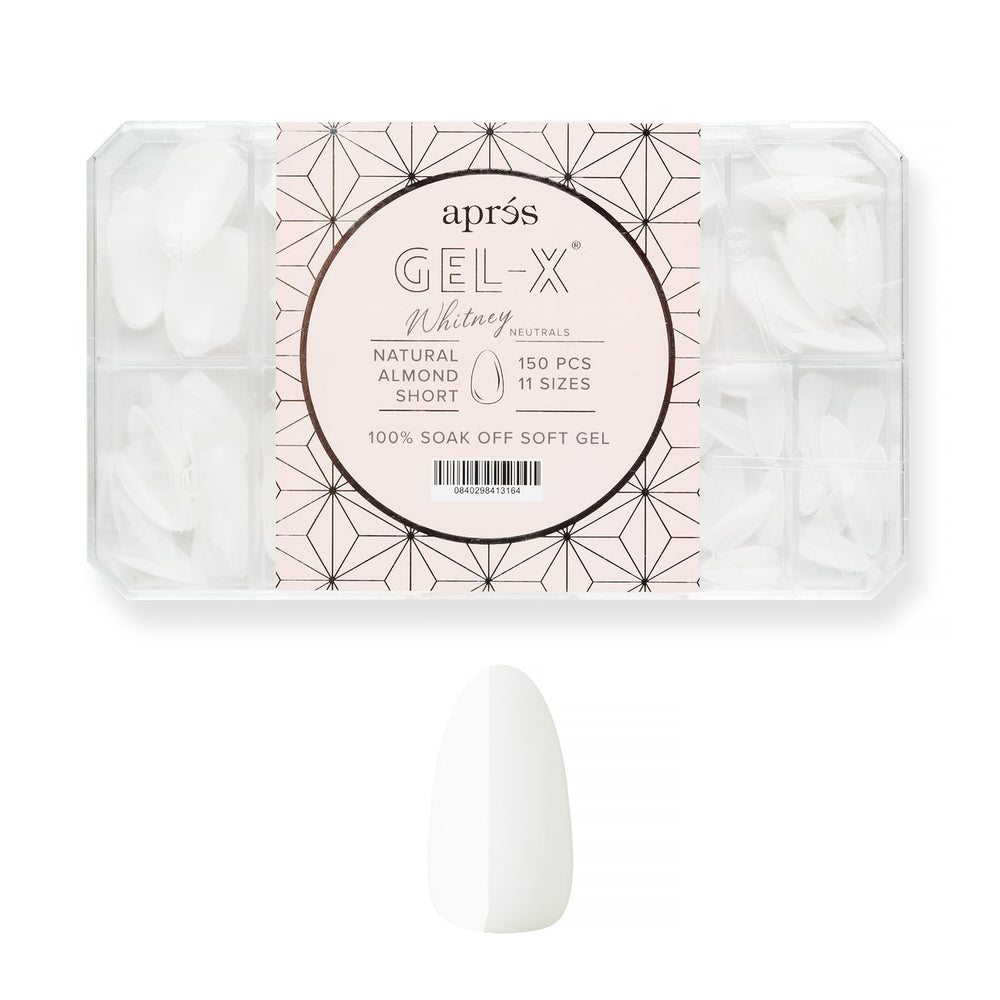 APRÉS Whitney front packaging showing 150 tips and neutral almond short finish