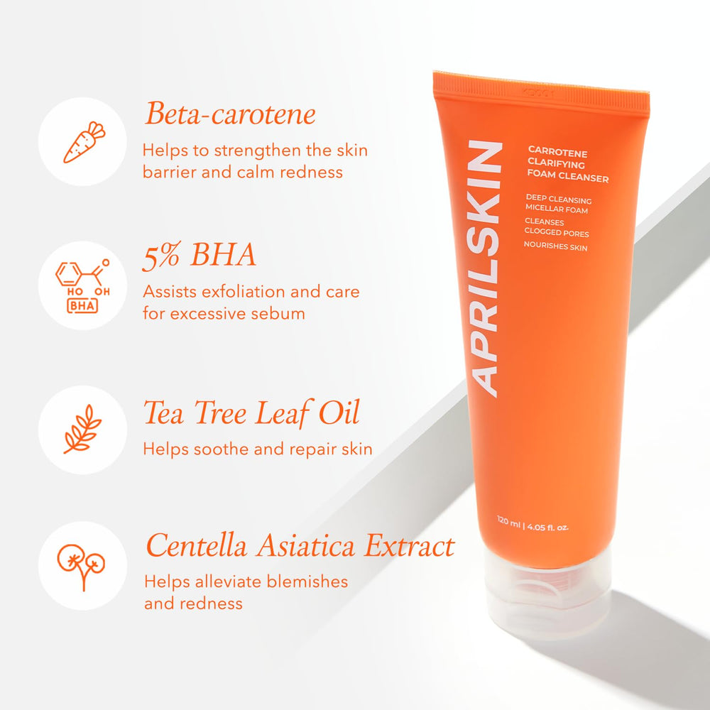 APRILSKIN Carrotene foam texture dispensed to show soft lather and cleansing