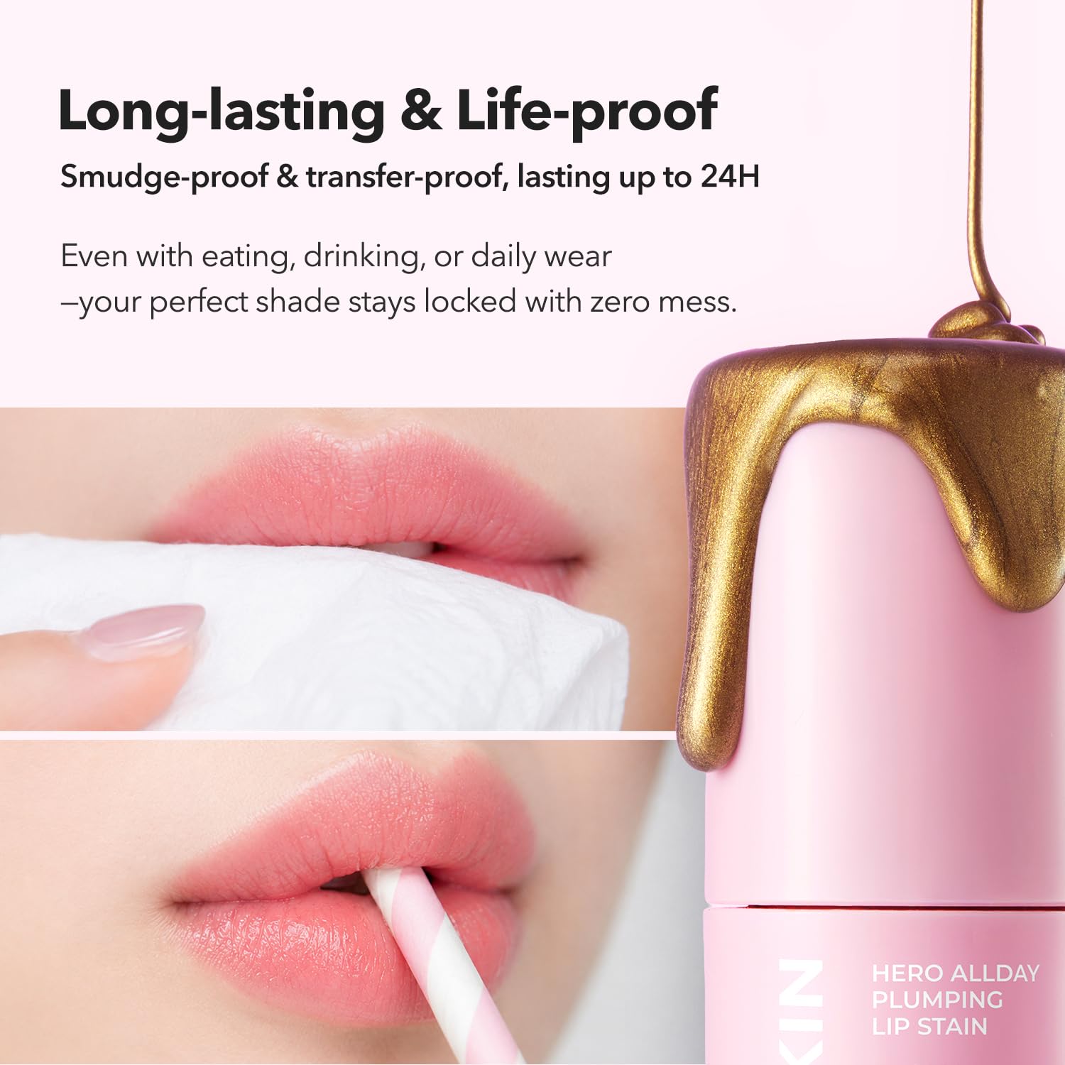 APRILSKIN lips before and after showing fuller looking lips and natural rose tint