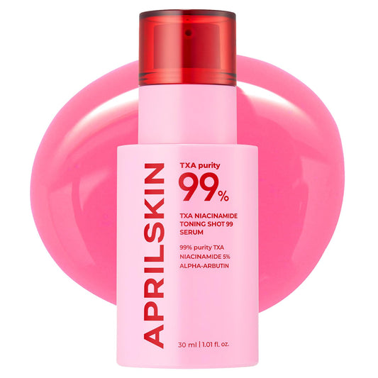 APRILSKIN front bottle view showing compact serum packaging and brightening benefit