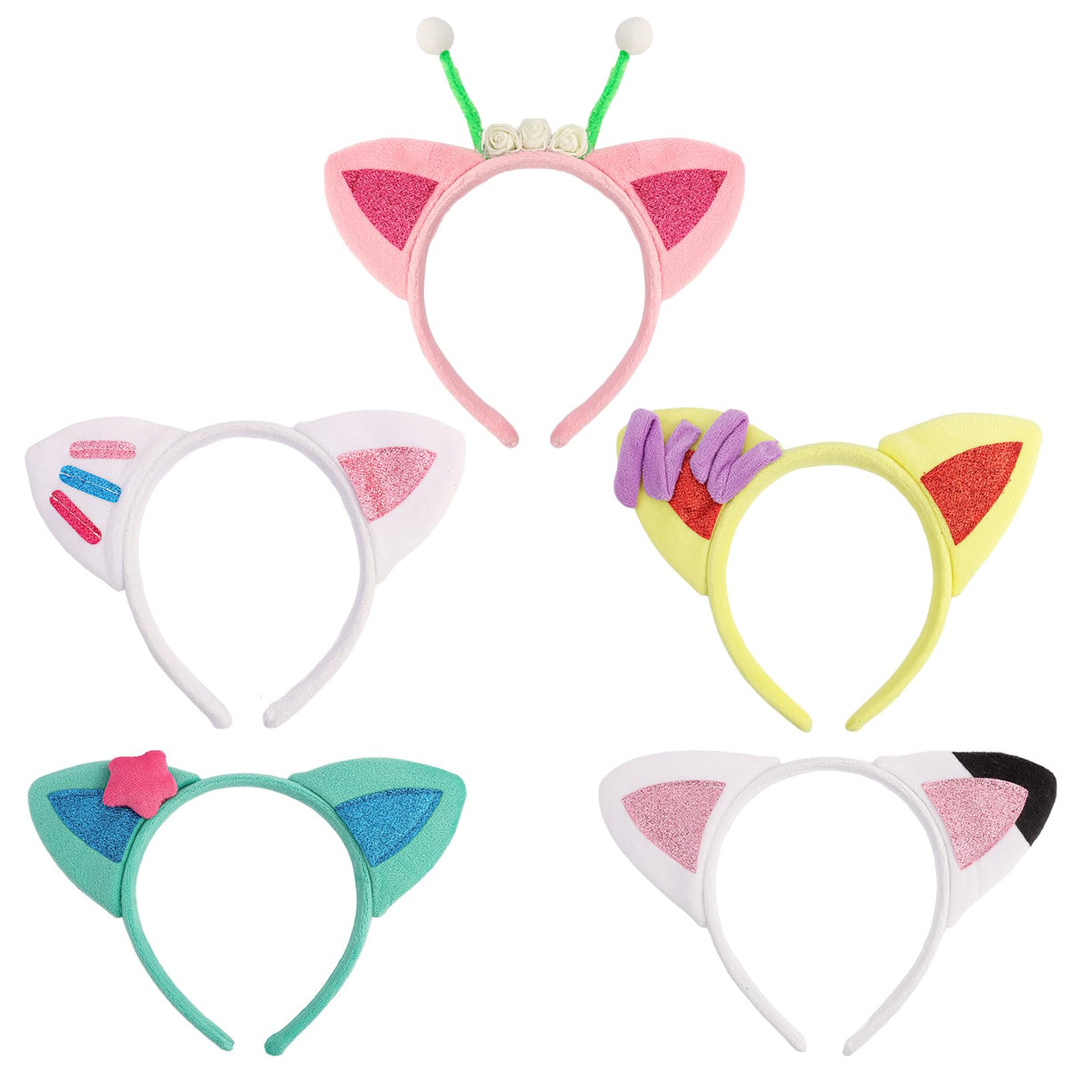 Aprince cat ears headbands front view showing five colorful options and party-ready look