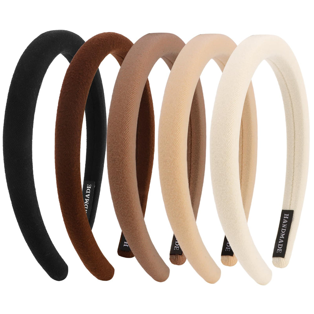 Aprince front view of five neutral headbands showing colors and style benefit of easy coordination