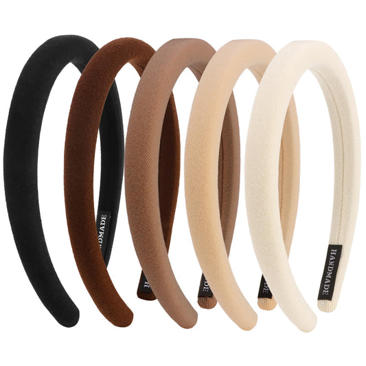 Aprince front view of five neutral headbands showing colors and style benefit of easy coordination