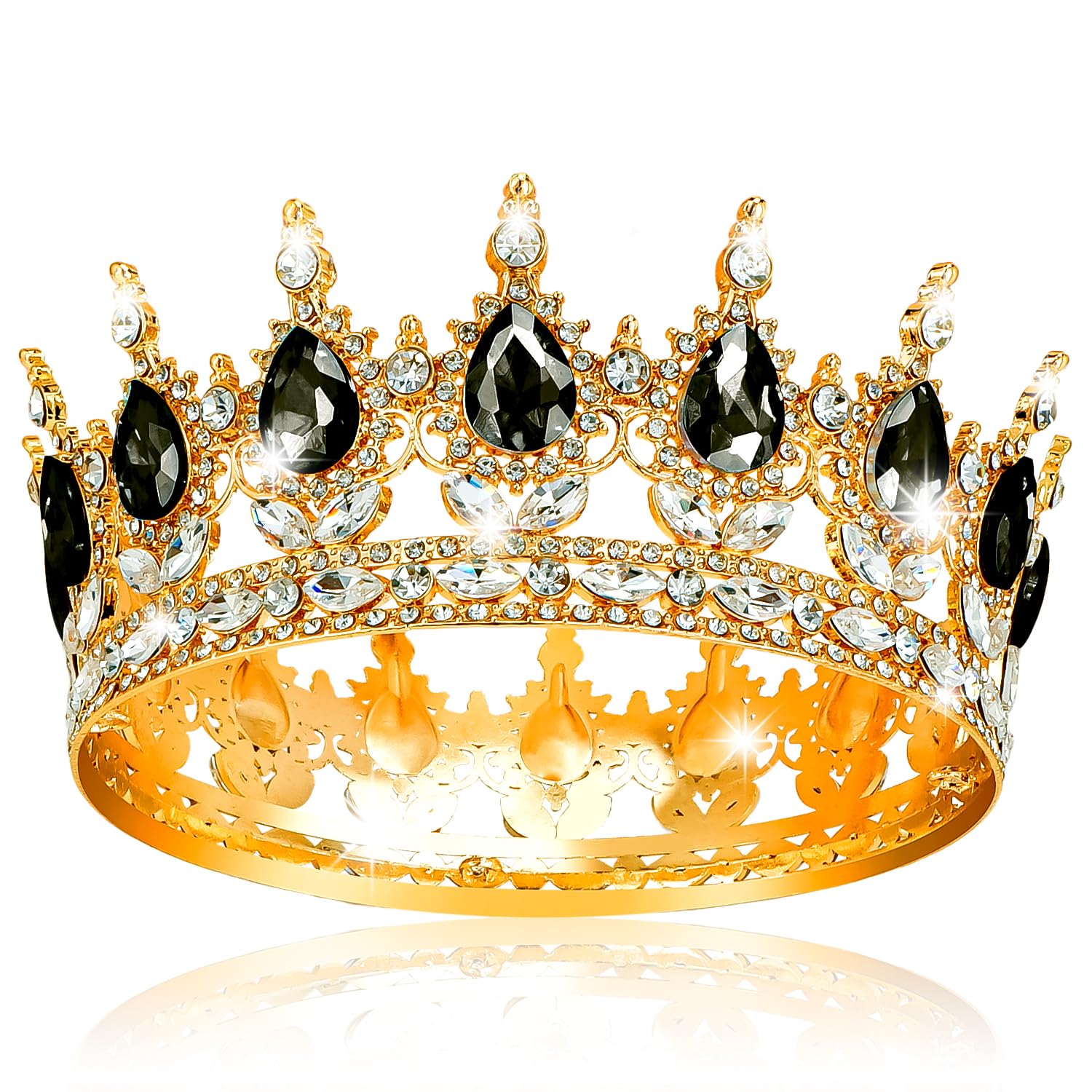 Aprince tiara front view showing gold and black finish and elegant silhouette