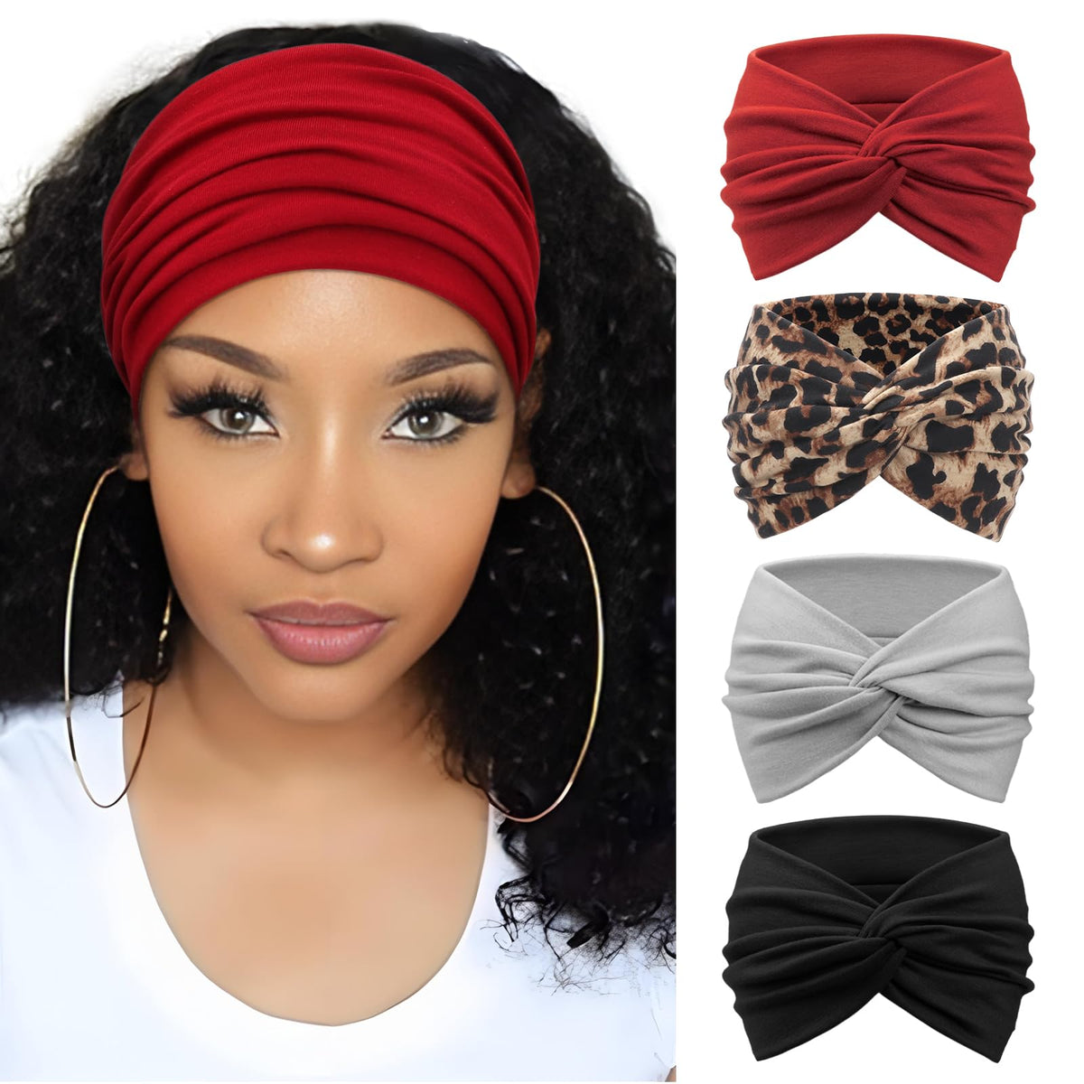 AQOKKA front view of headband showing knot and wide coverage for stylish hold