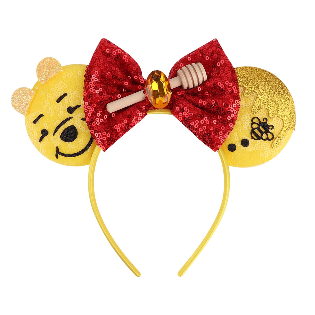 AQOKKA front view of headband showing sequin ears and bow, adds instant glamour