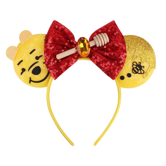 AQOKKA front view of headband showing sequin ears and bow, adds instant glamour