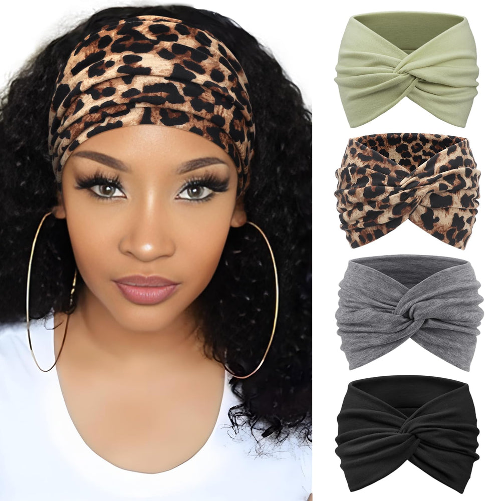 AQOKKA front view knotted turban headband shows stylish knot and coverage benefit