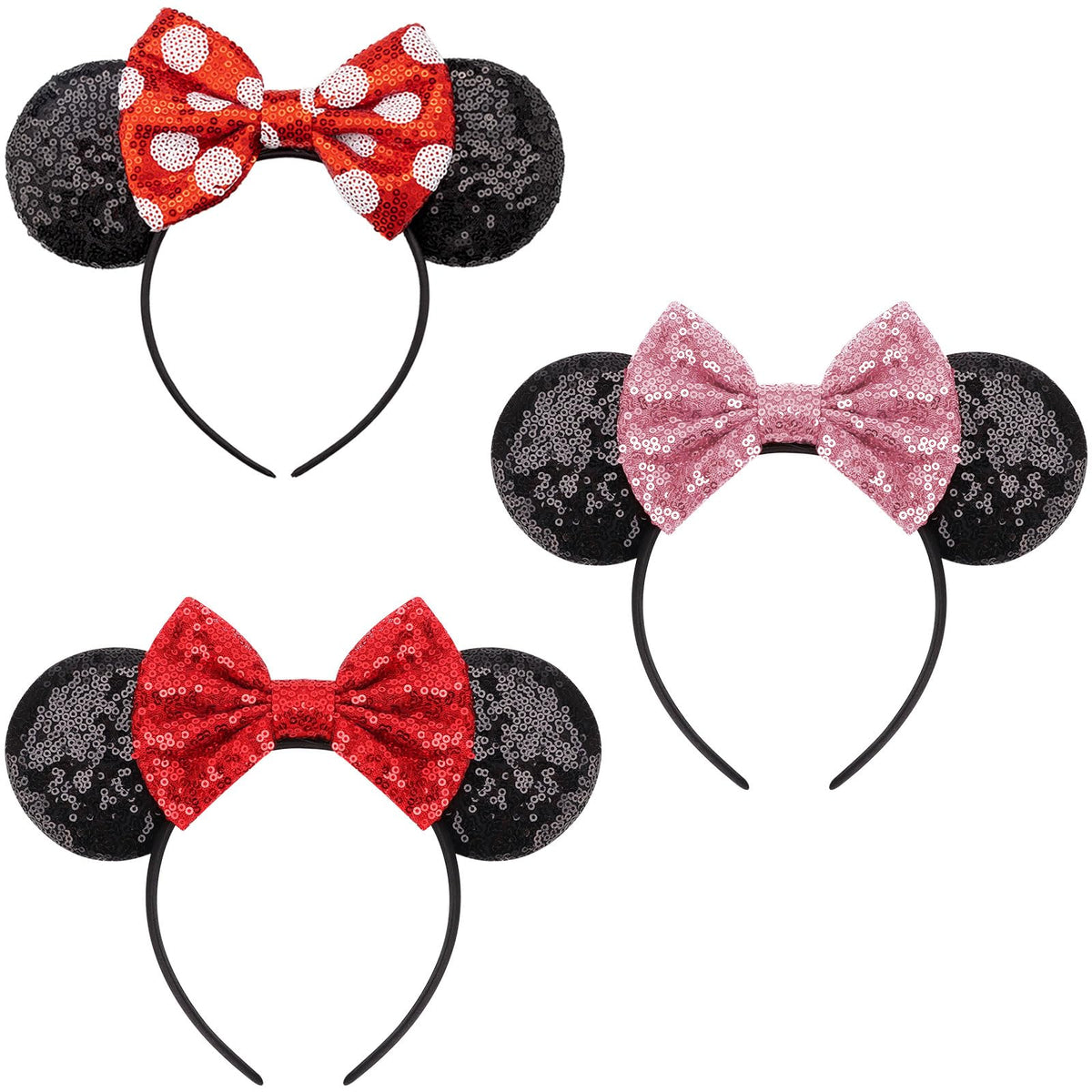 AQOKKA front view mouse ears headband showing full bow and structured ears for instant sparkle