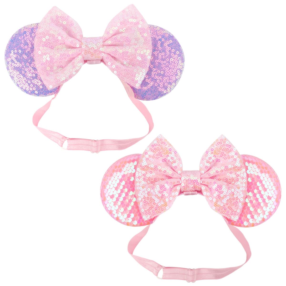 AQOKKA front view sequined mouse ears headband shows sparkle and fit benefits