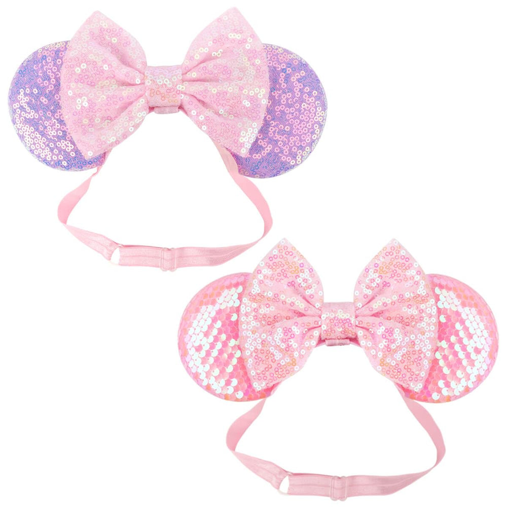 AQOKKA front view sequined mouse ears headband shows sparkle and fit benefits