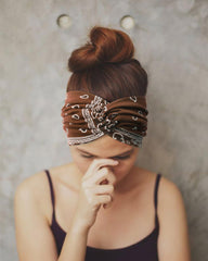 AQOKKA four headbands laid flat showing coordinated colors and travel-ready packaging