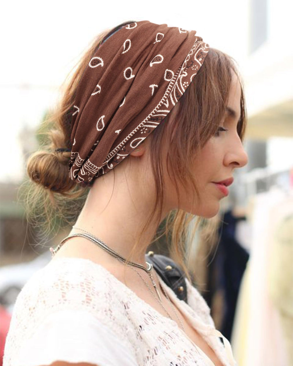 AQOKKA headband styled with casual outfit showing instant boho-chic accessory benefit