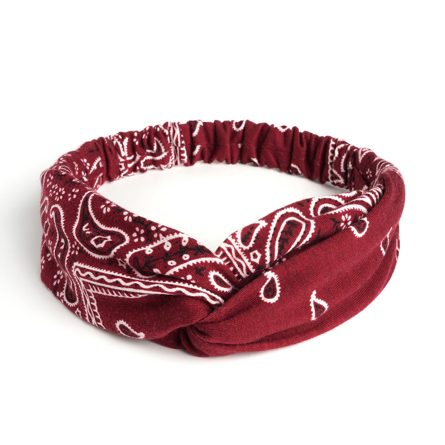 AQOKKA headband held in hand to show width and stretch for comfortable fit