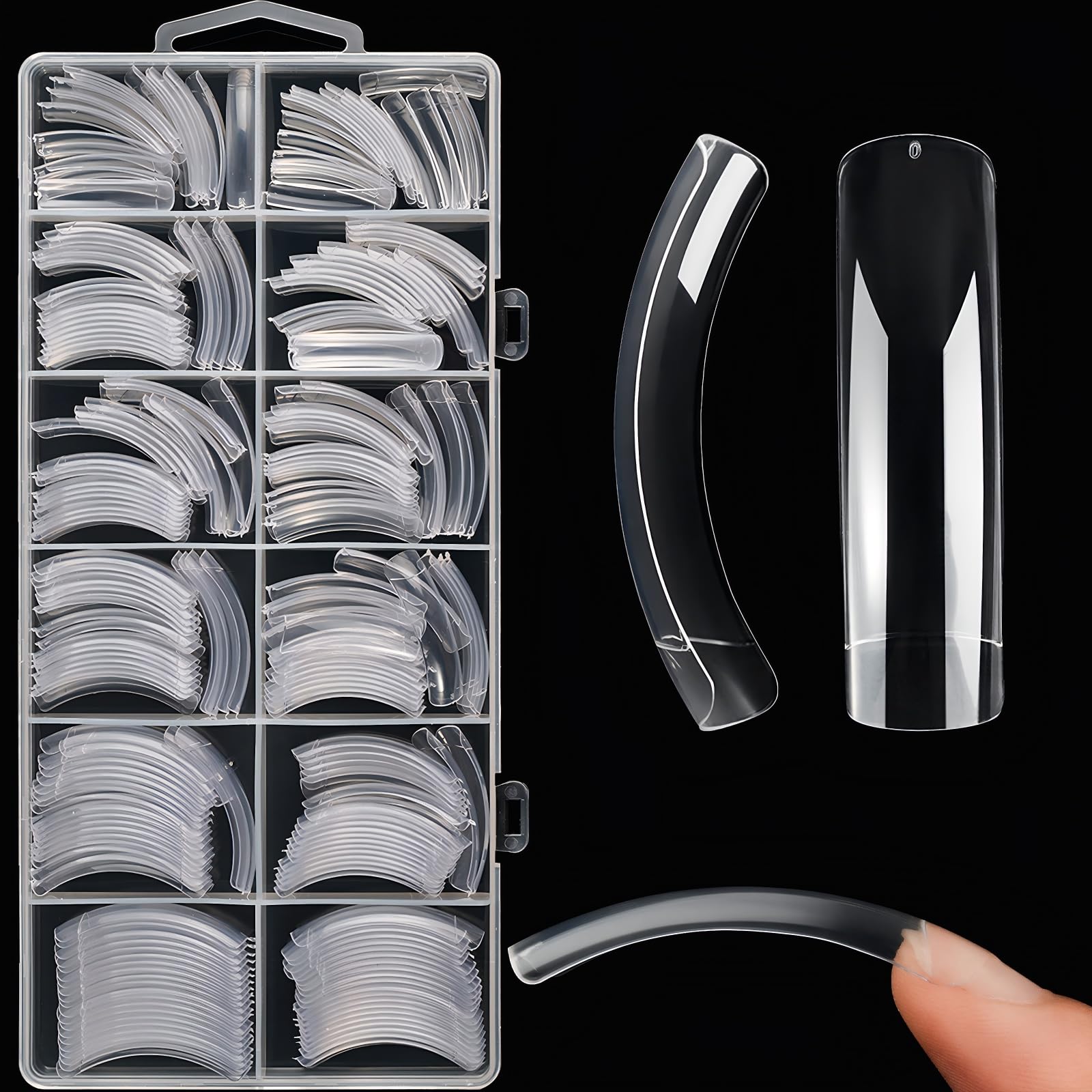 AQOYNQ front packaging showing full 240-piece nail tip kit and box benefits