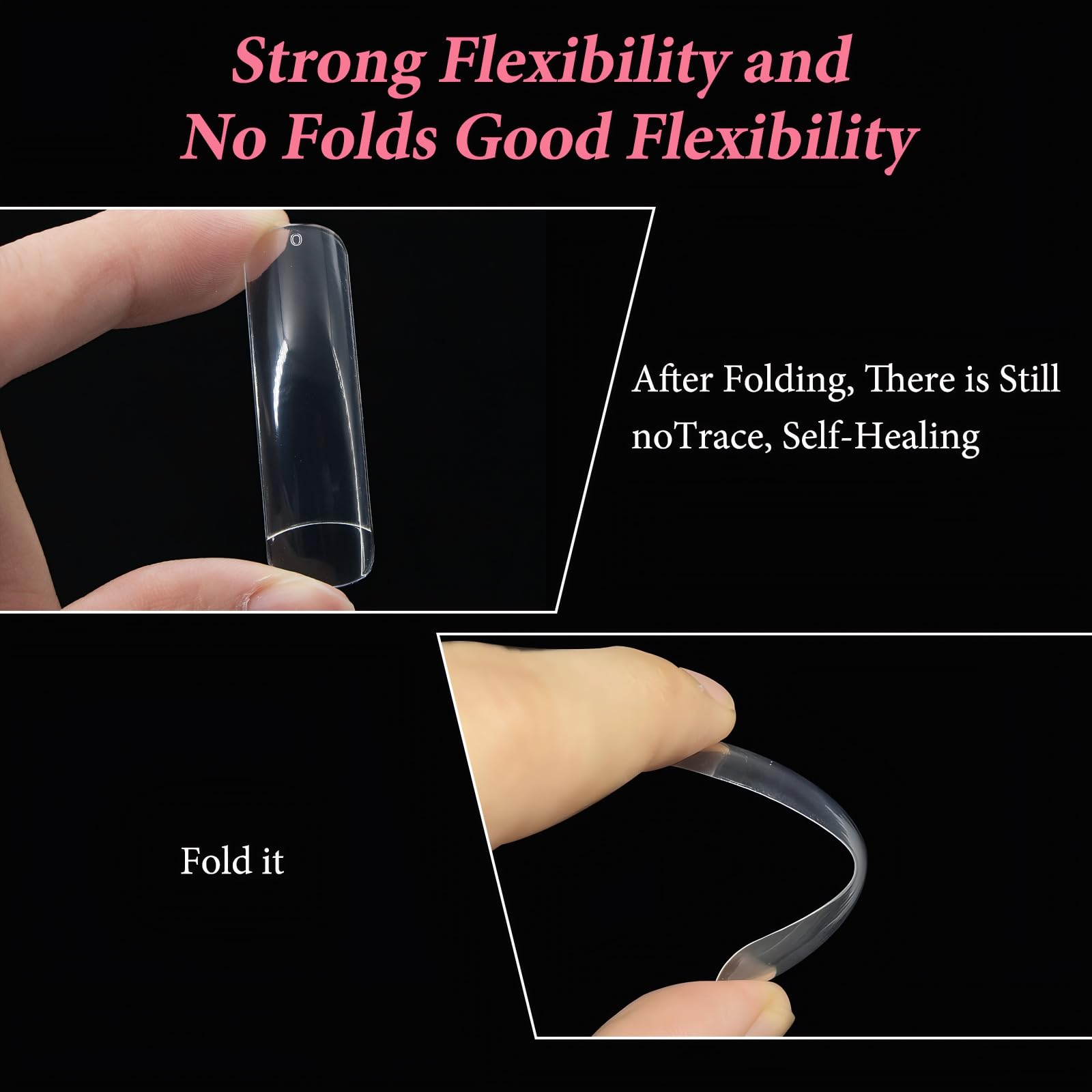 AQOYNQ nail tip on a finger for scale demonstrating long length and fit