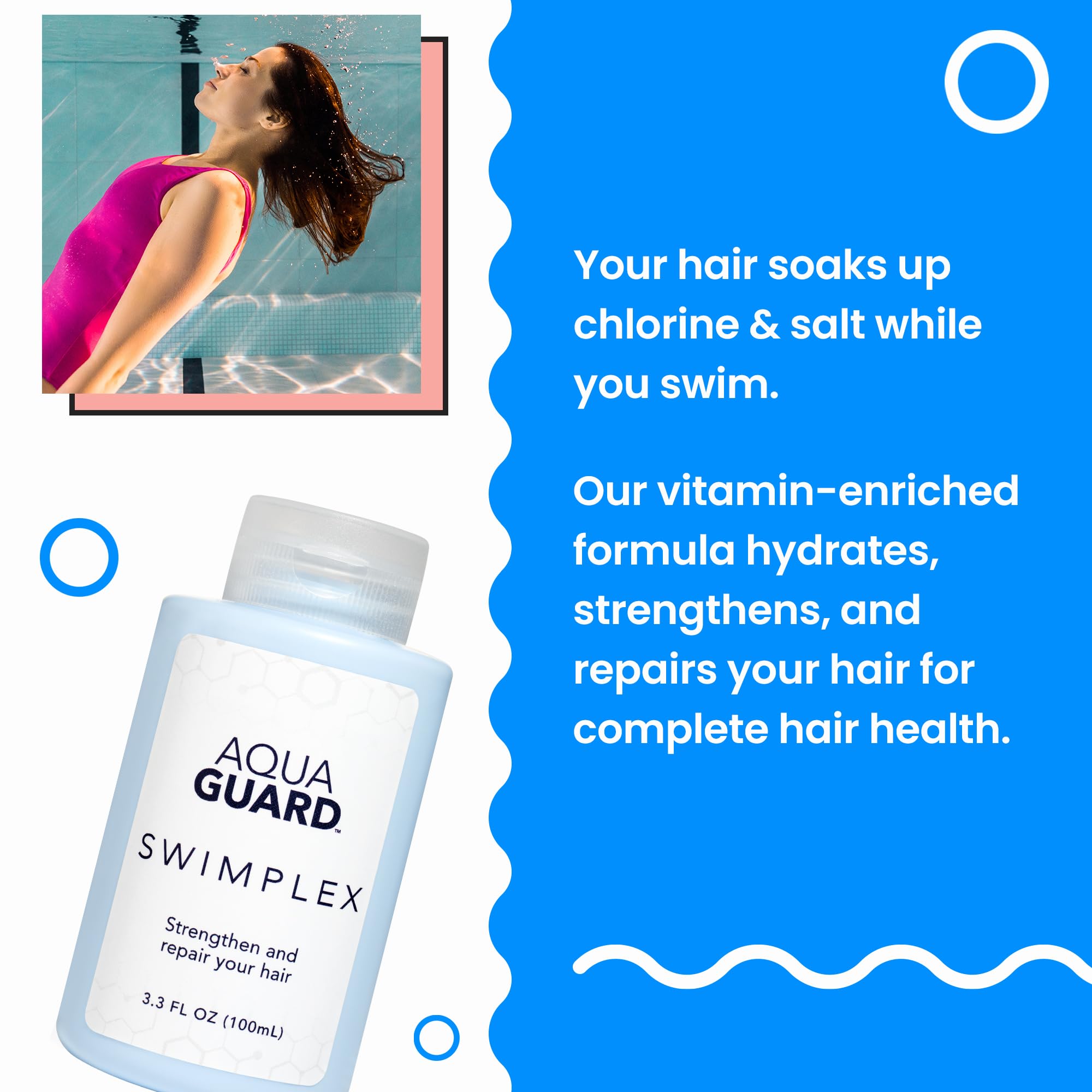 AQUA GUARD SwimPlex being applied to wet hair showing smoother, more manageable strands