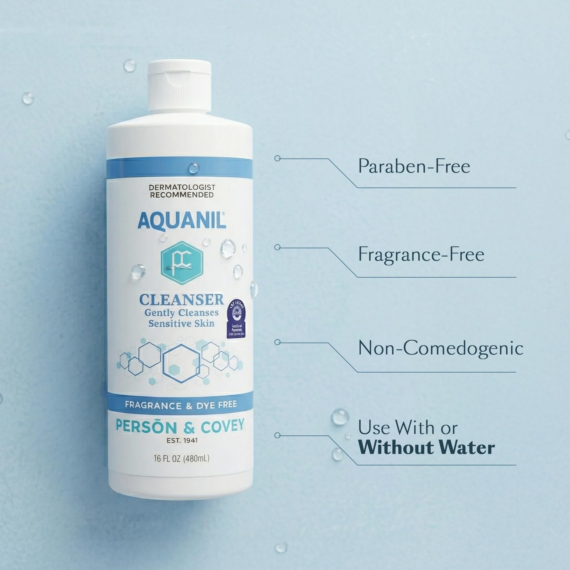 Aquanil applied to wet skin showing effective removal and hydrating feel