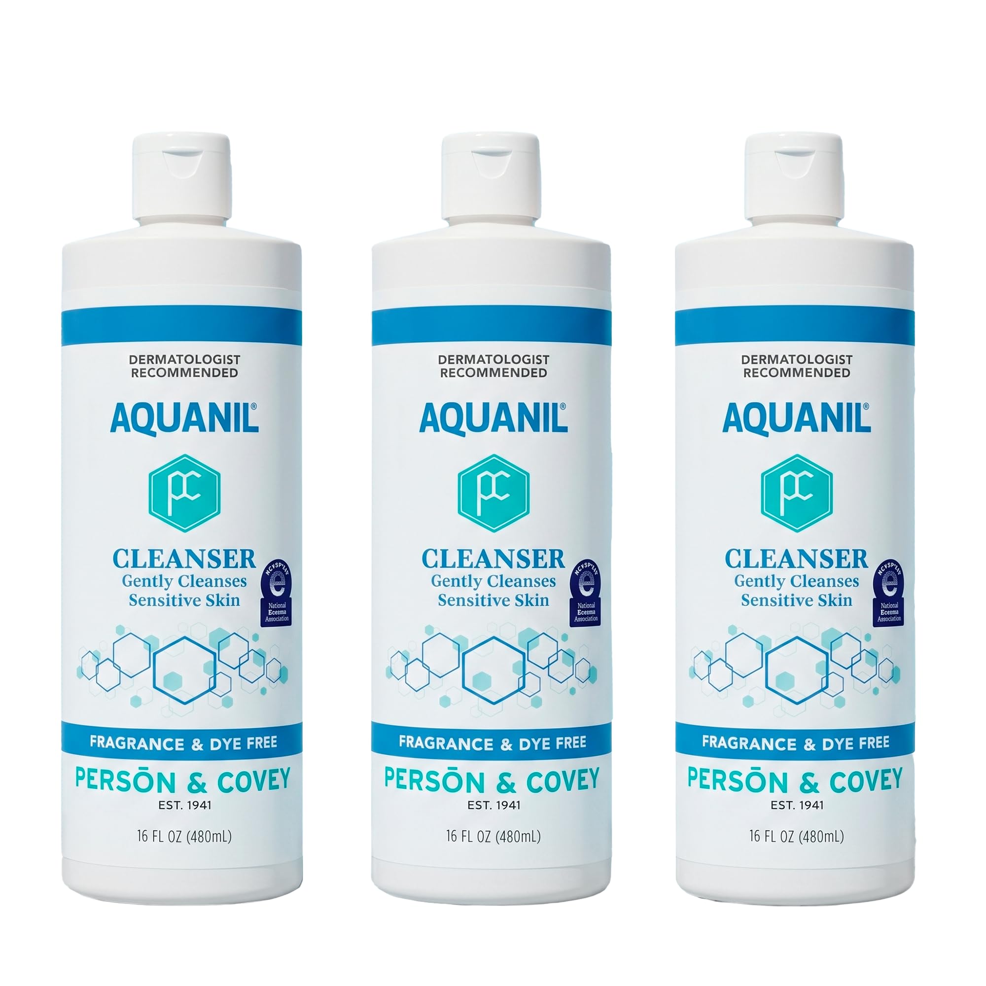 Aquanil front packaging showing three 16 oz bottles and clear labeling benefits