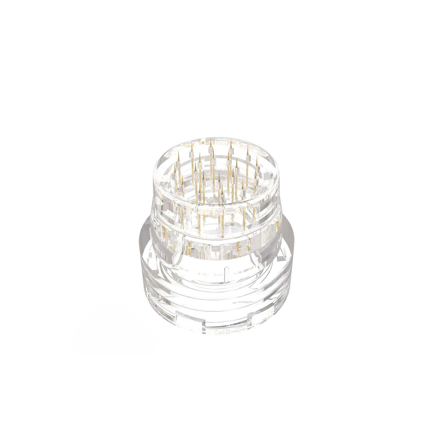 AQUAPEN derma stamp needle closeup showing 24K gold-finished needles for smooth consistent stamping