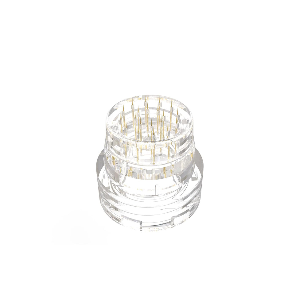 AQUAPEN derma stamp needle closeup showing 24K gold-finished needles for smooth consistent stamping