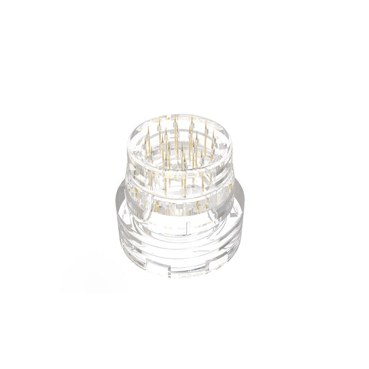 AQUAPEN derma stamp needle closeup showing 24K gold-finished needles for smooth consistent stamping