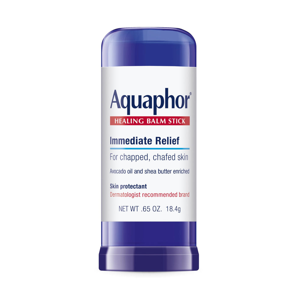 Aquaphor healing balm stick front packaging showing tube and branding benefit: portable protection