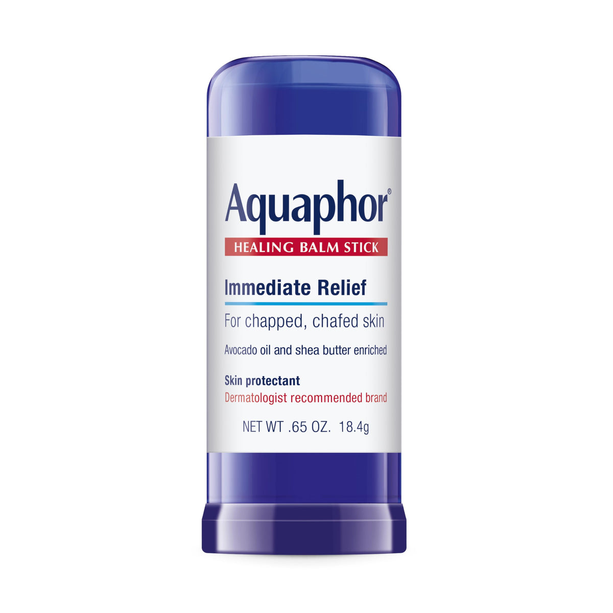 Aquaphor healing balm stick front packaging showing tube and branding benefit: portable protection