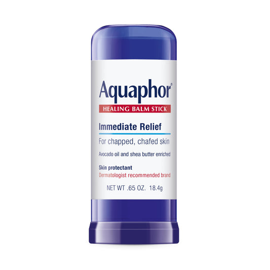 Aquaphor healing balm stick front packaging showing tube and branding benefit: portable protection
