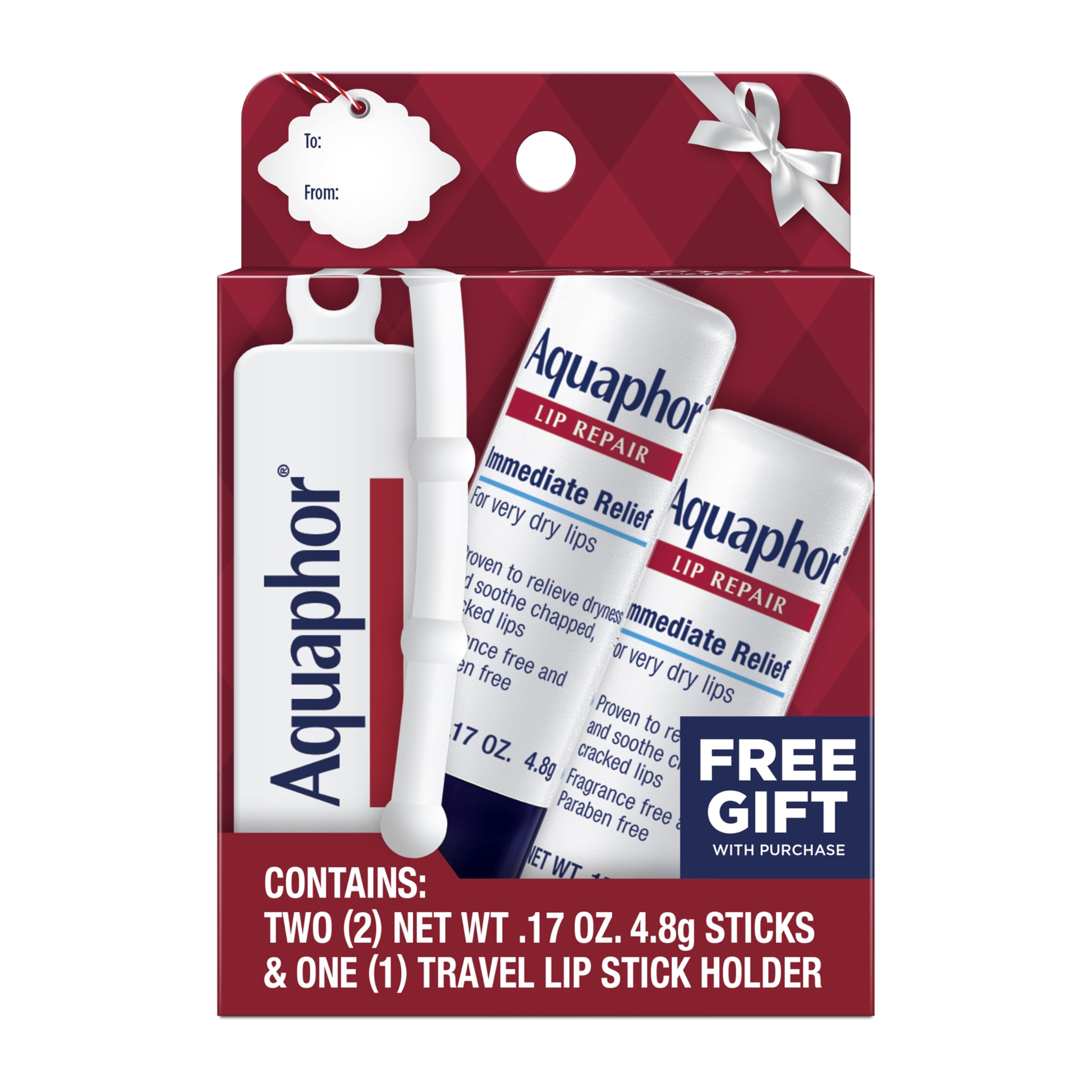 Aquaphor front packaging showing two sticks and koozie for easy gifting and protection