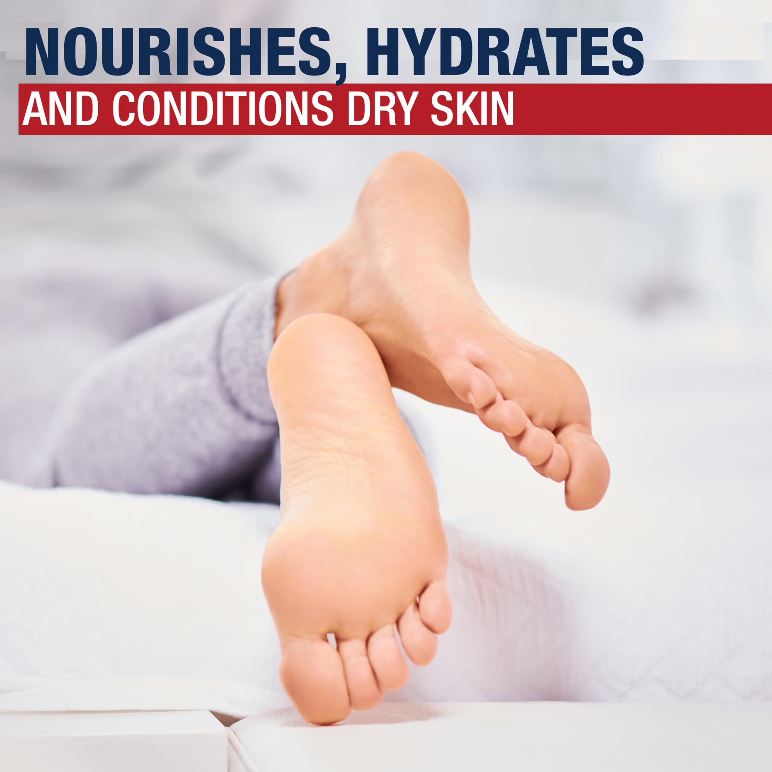 Foot mask size comparison beside a hand showing Aquaphor compact travel convenience