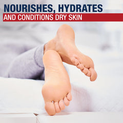 Foot mask size comparison beside a hand showing Aquaphor compact travel convenience