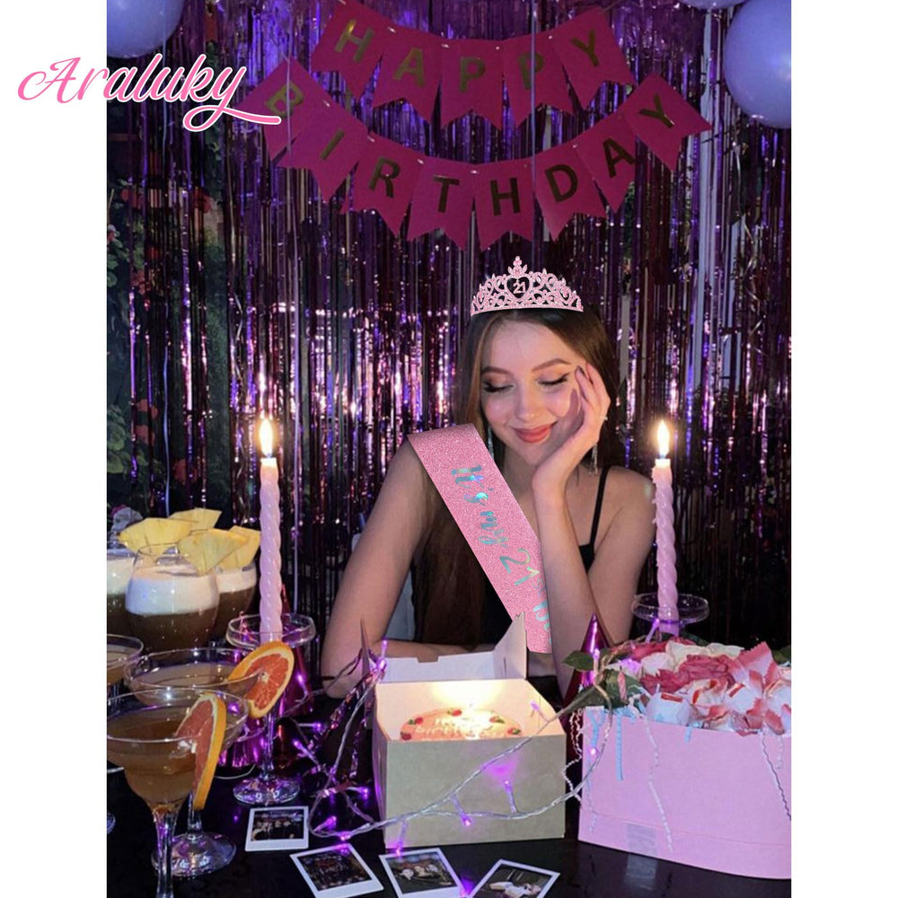 Araluky crown worn by model demonstrating comfortable fit and party-ready sparkle