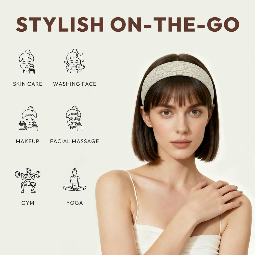 Aranya headband styled in a casual ponytail adding instant polished detail